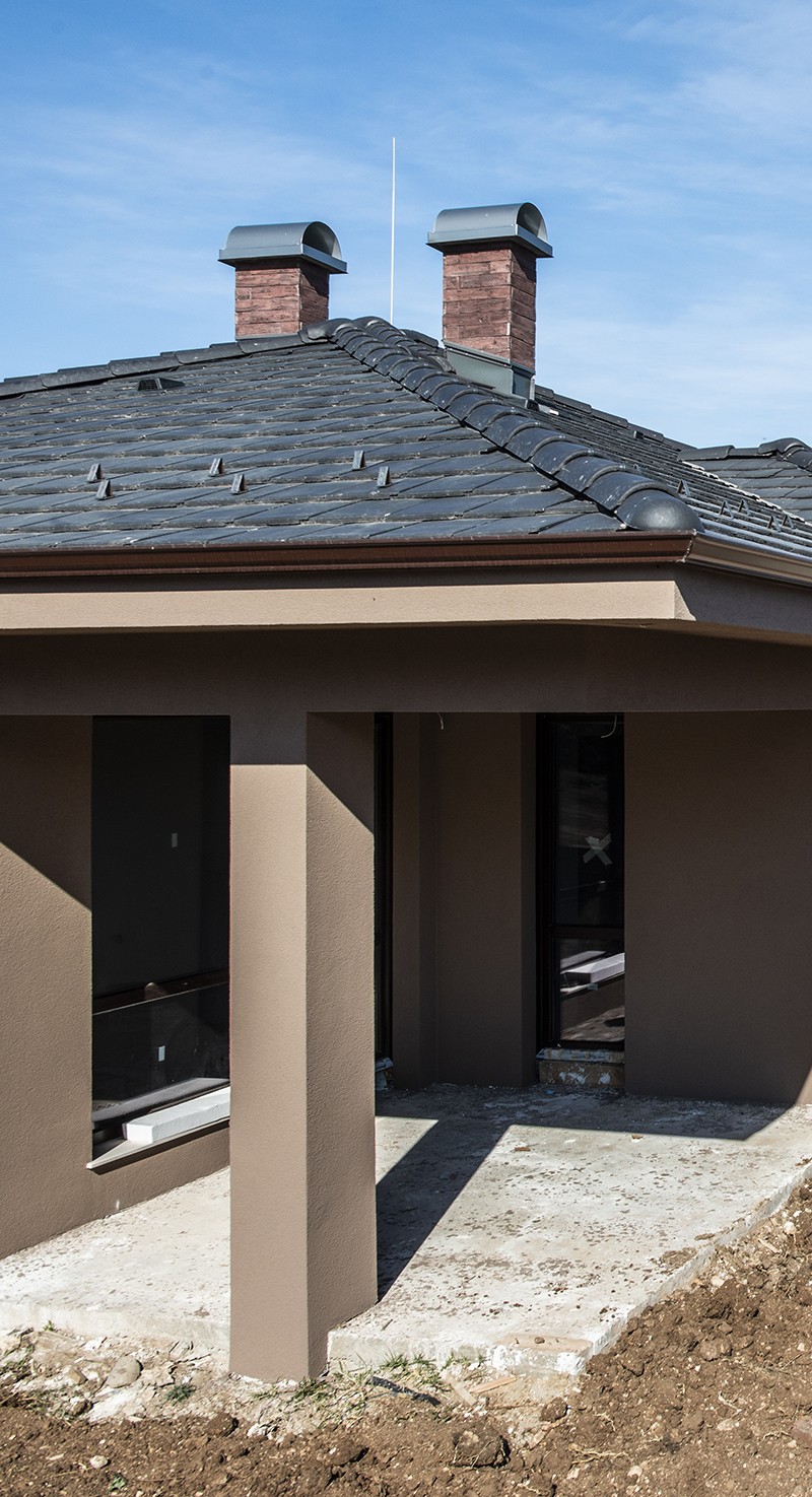 New build houses. Sunny day. Construction site